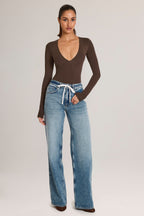 Women's Drawstring Straight-Leg Jeans in Mid Wash