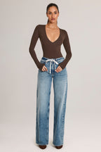 Women's Drawstring Straight-Leg Jeans in Mid Wash