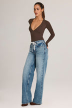 Women's Drawstring Straight-Leg Jeans in Mid Wash