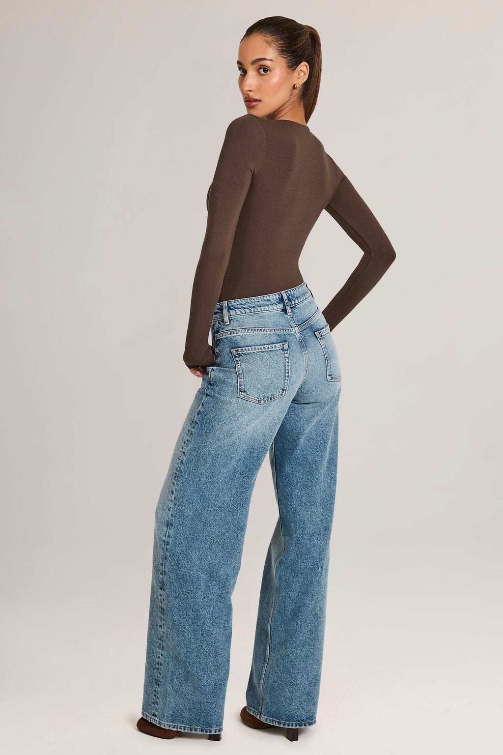 Women's Drawstring Straight-Leg Jeans in Mid Wash