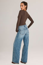 Women's Drawstring Straight-Leg Jeans in Mid Wash