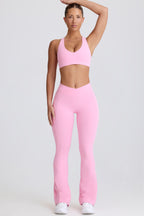Women's Soft Active V-Waist Pocket Flared Leggings in Baby Pink — Activewear