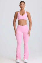 Women's Soft Active V-Waist Pocket Flared Leggings in Baby Pink — Activewear