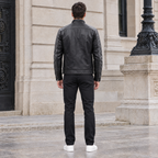 Men's Ethan Leather Racer Jacket — Black/Grey — full-body-back