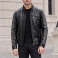 Men's Ethan Leather Racer Jacket — Black/Grey — hero