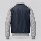 Men's Bryson Leather Varsity Jacket — Navy/Grey — product-back