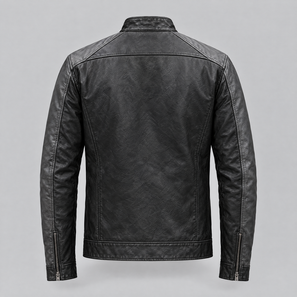 Men's Ethan Leather Racer Jacket — Black/Grey — product-back