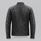 Men's Ethan Leather Racer Jacket — Black/Grey — product-back