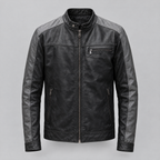 Men's Ethan Leather Racer Jacket — Black/Grey — product-front