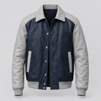 Men's Bryson Leather Varsity Jacket — Navy/Grey — product-front