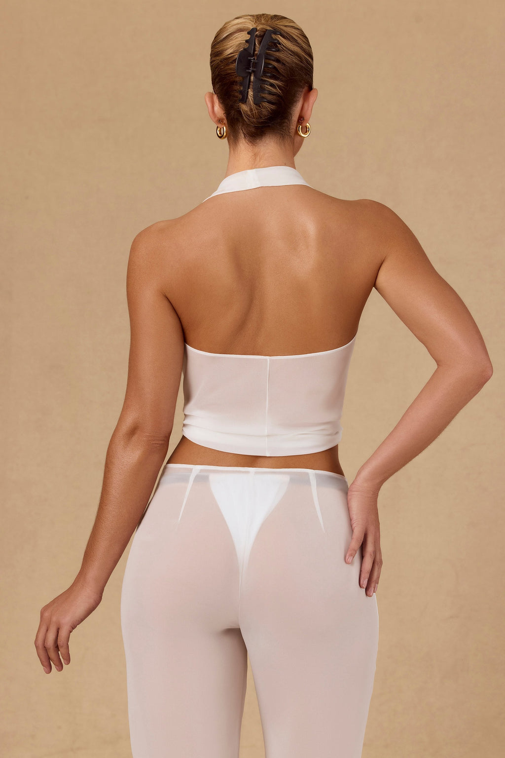 Women's Tie-Front Halterneck Crop Top in White