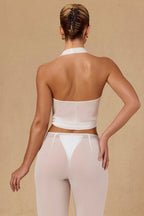 Women's Tie-Front Halterneck Crop Top in White