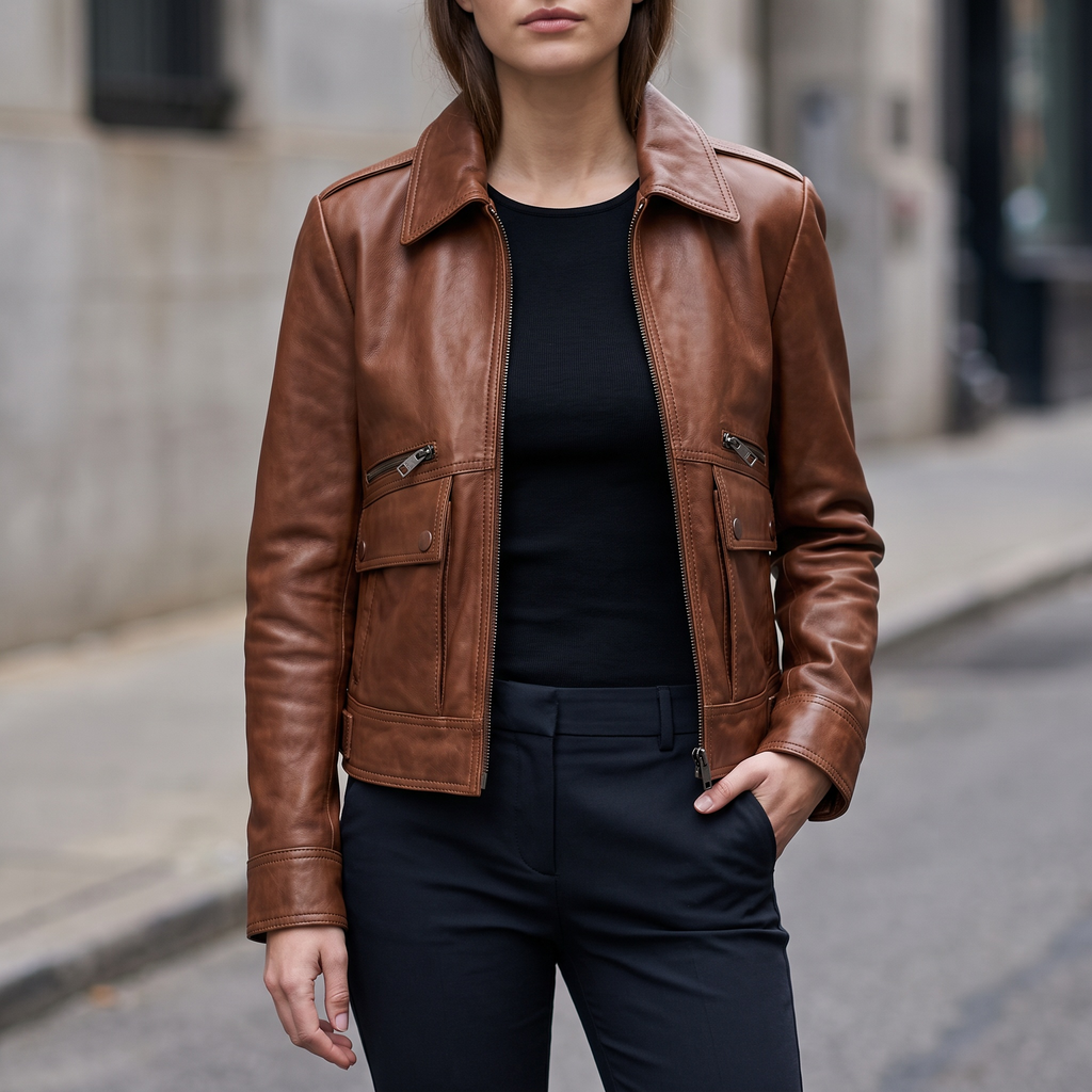 Addis Leather Aviator Jacket in Brown