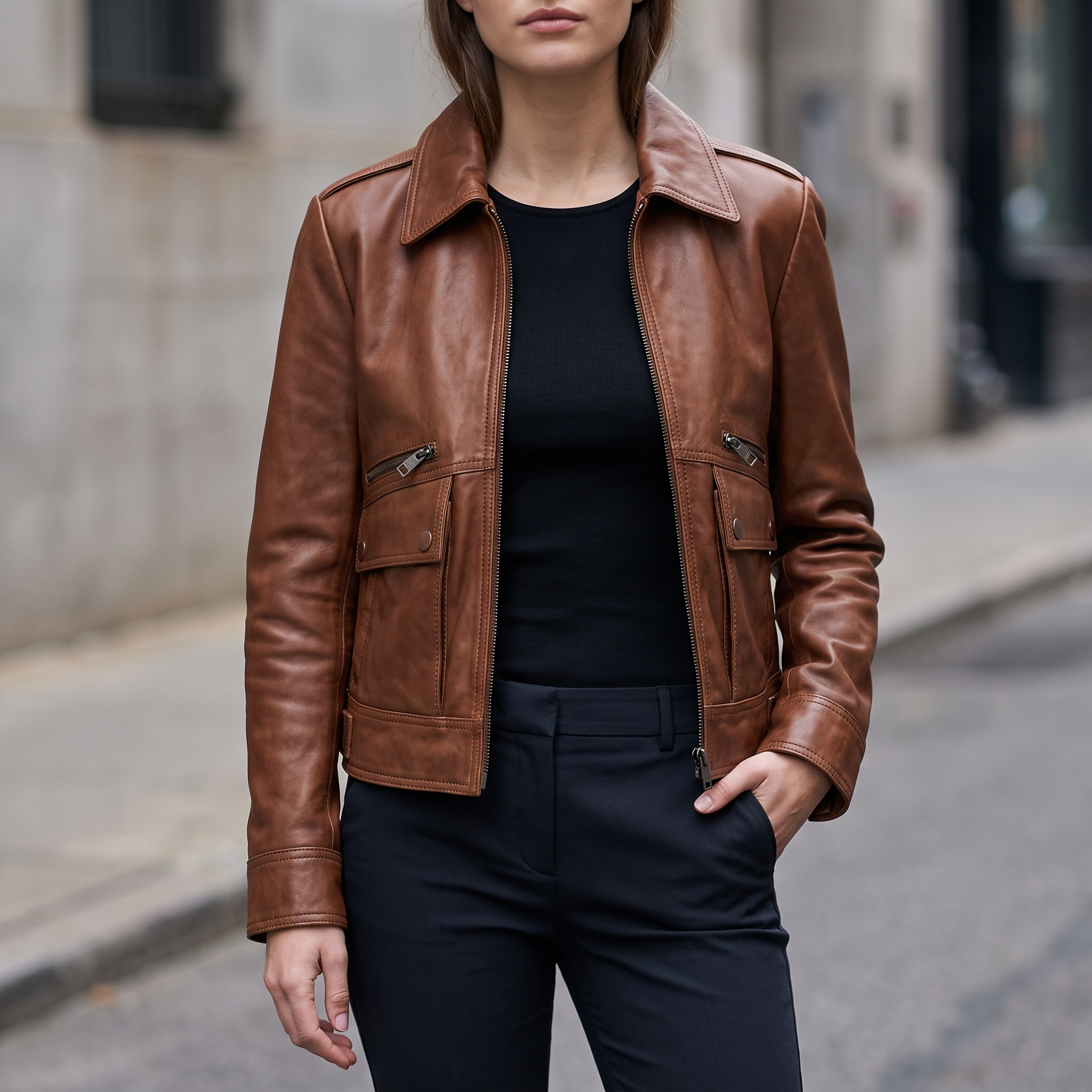 Addis Leather Aviator Jacket in Brown