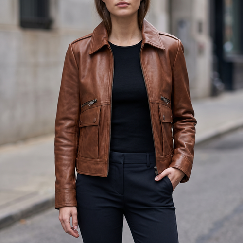 Addis Leather Aviator Jacket in Brown