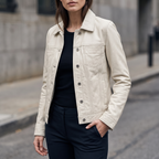 Addison Leather Denim Jacket in White
