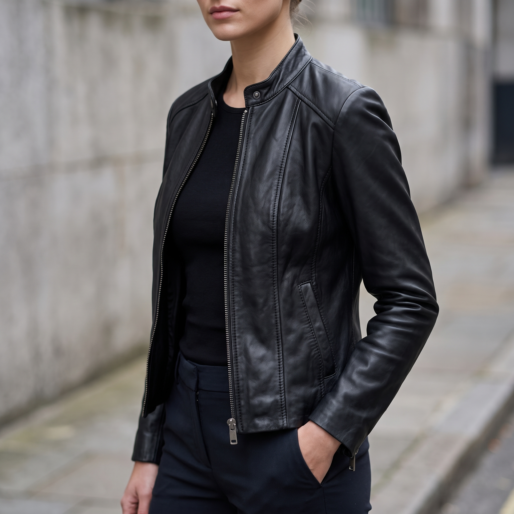 Alora Leather Combo Racer Jacket in Black
