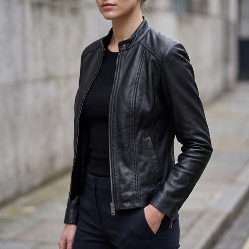 Alora Leather Combo Racer Jacket in Black