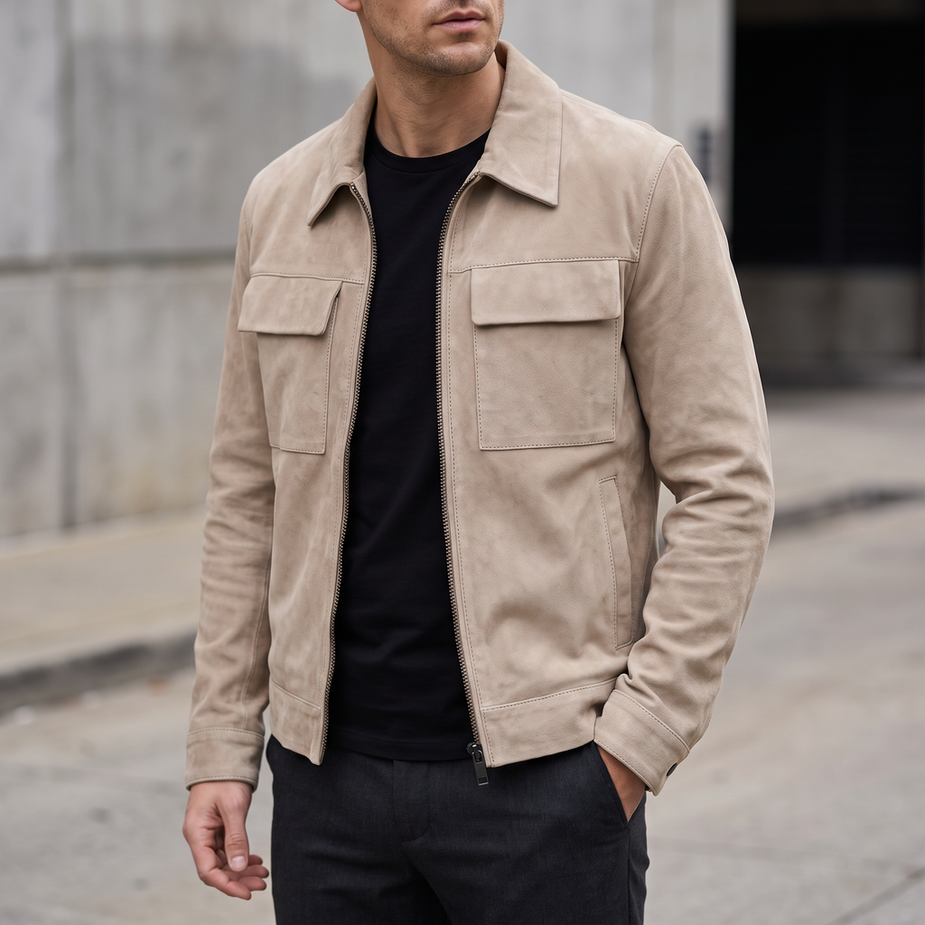 Banks Suede Zip Shirt Jacket in Sand