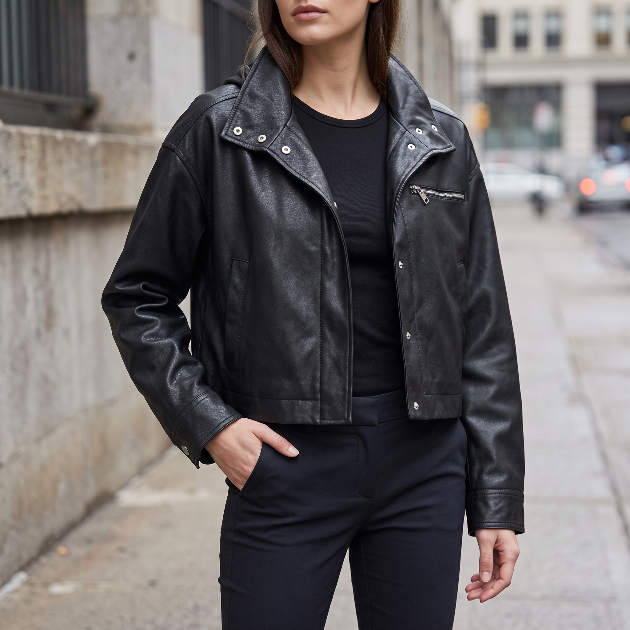 Belle Cropped Lightweight Hooded Jacket in Black