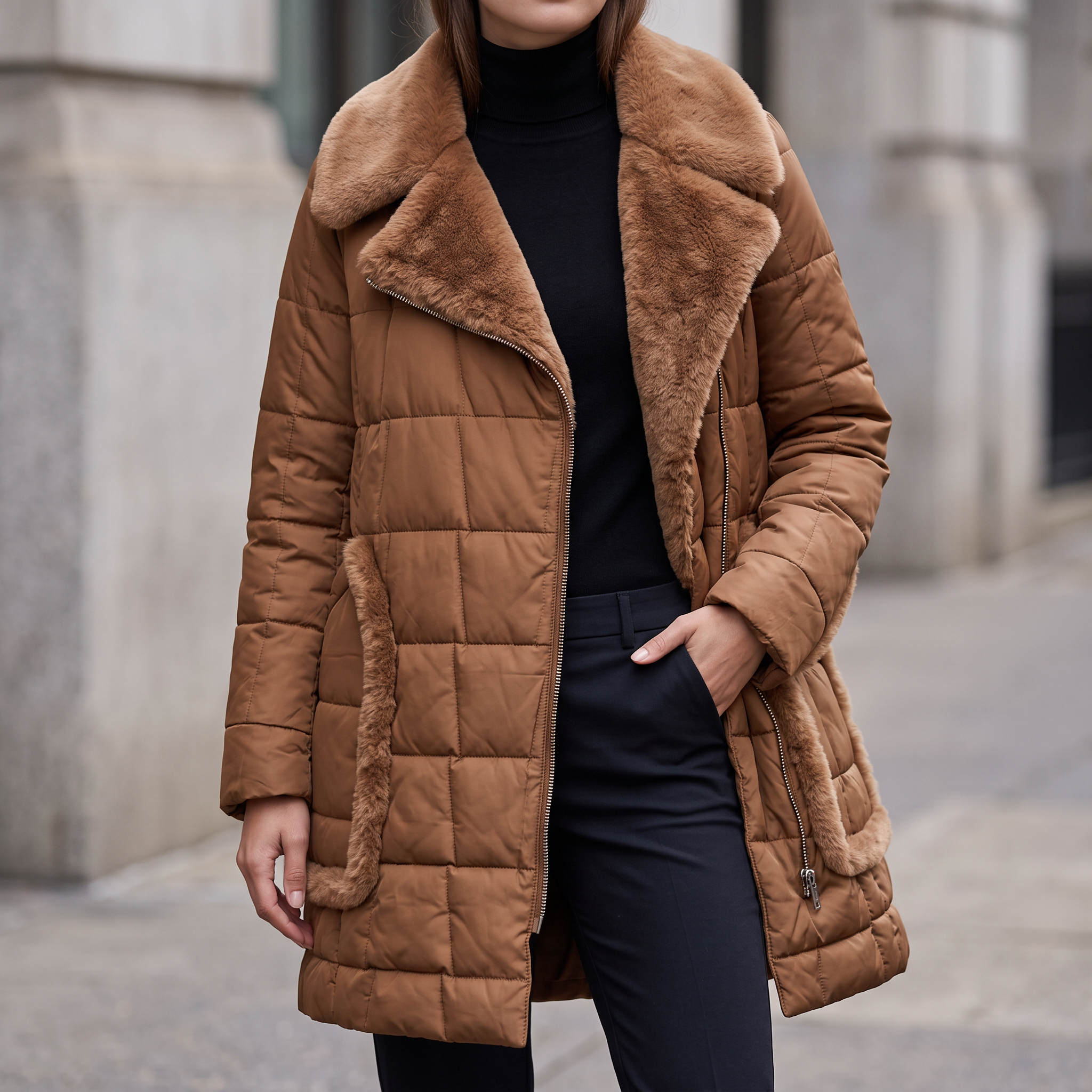 Astor Faux Shearling Hooded Jacket in Sepia