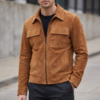 Banks Suede Zip Shirt Jacket in Cognac