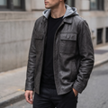 Atlas Hooded Vintage Shirt Jacket in Charcoal