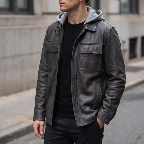 Atlas Hooded Vintage Shirt Jacket in Charcoal