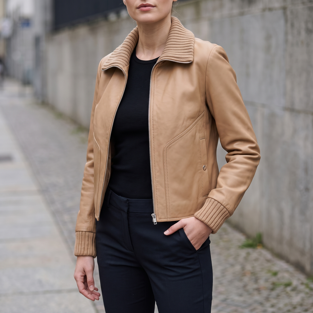 Beatrix Leather Jacket in Tan
