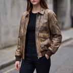 Cassidy Oversized Leather Bomber Jacket in Brown