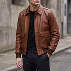 Chris Leather Bomber Jacket in Brown