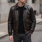 Chris Big & Tall Leather Bomber Jacket in Deep Brown