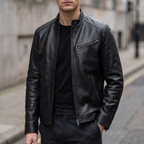 Classic Leather Racer Jacket in Black