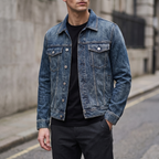 Chase Leather Denim Jacket in Denim