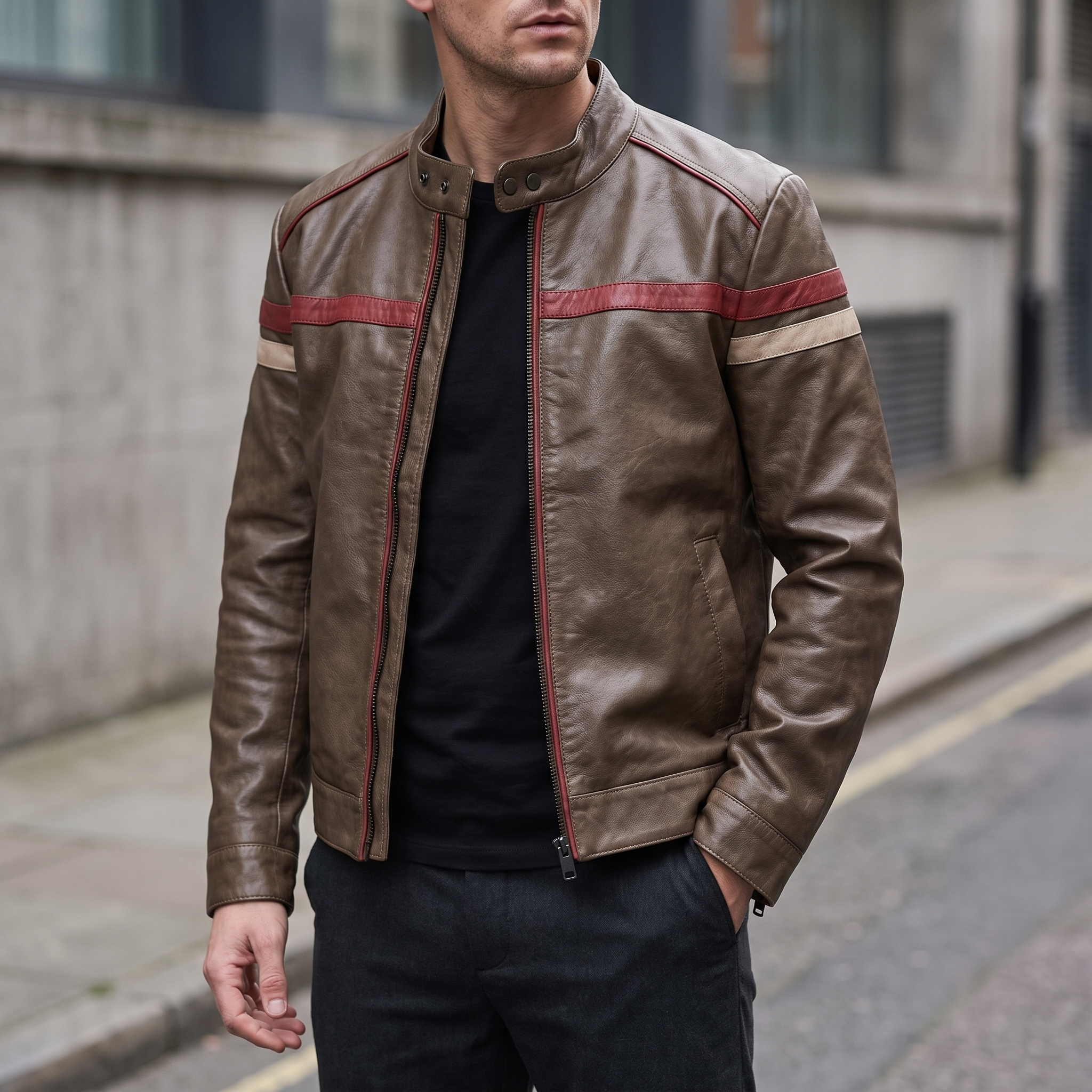 Elliot Vintage Striped Racer Jacket in Brown
