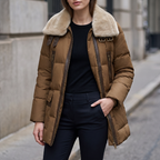 Dutton Down Parka with Leather Trim in Sepia
