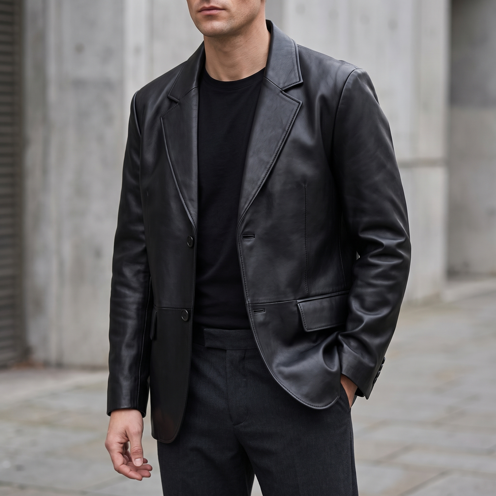 Dylan Genuine Leather Blazer Jacket in Black