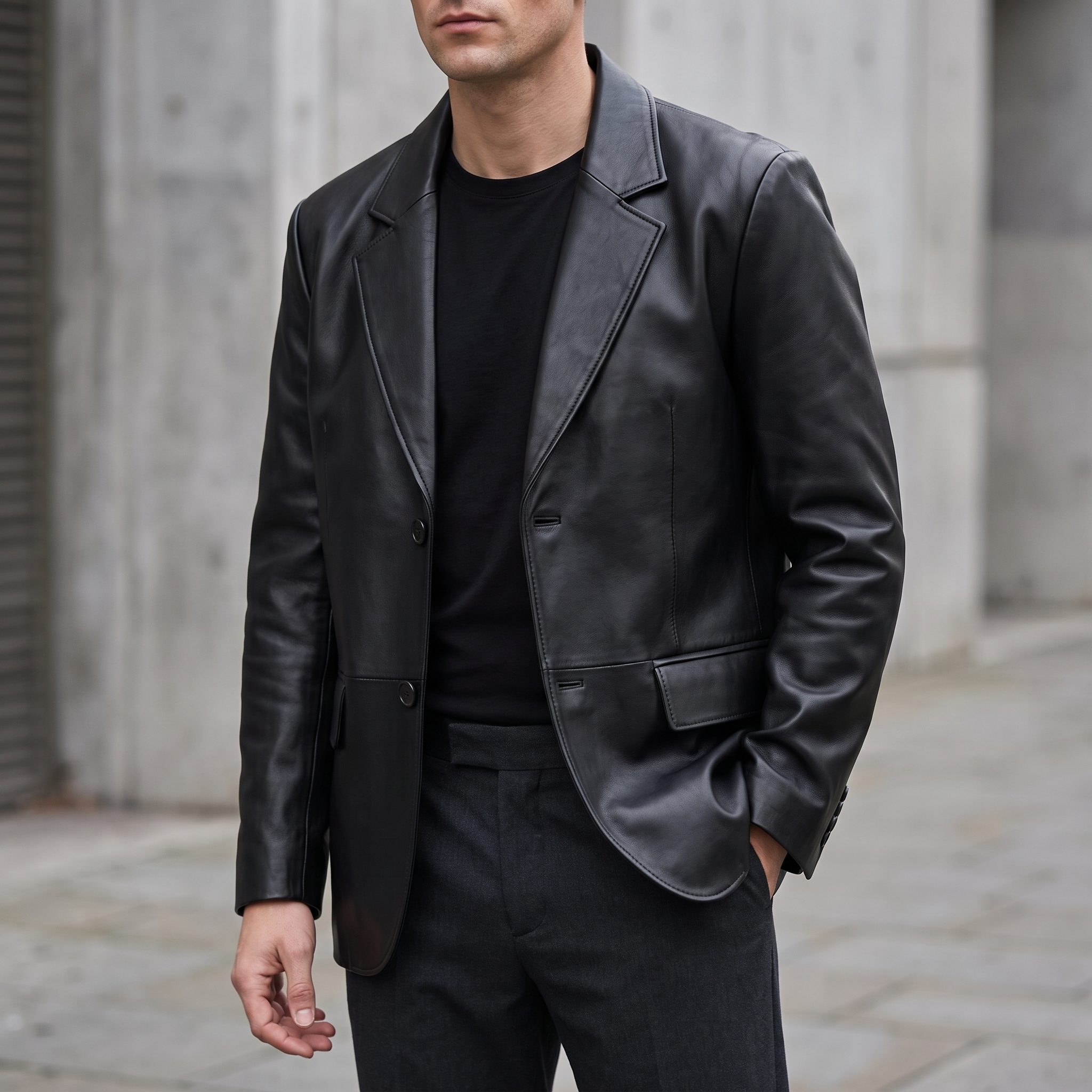 Dylan Genuine Leather Blazer Jacket in Black
