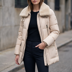Dutton Down Parka with Leather Trim in Birch