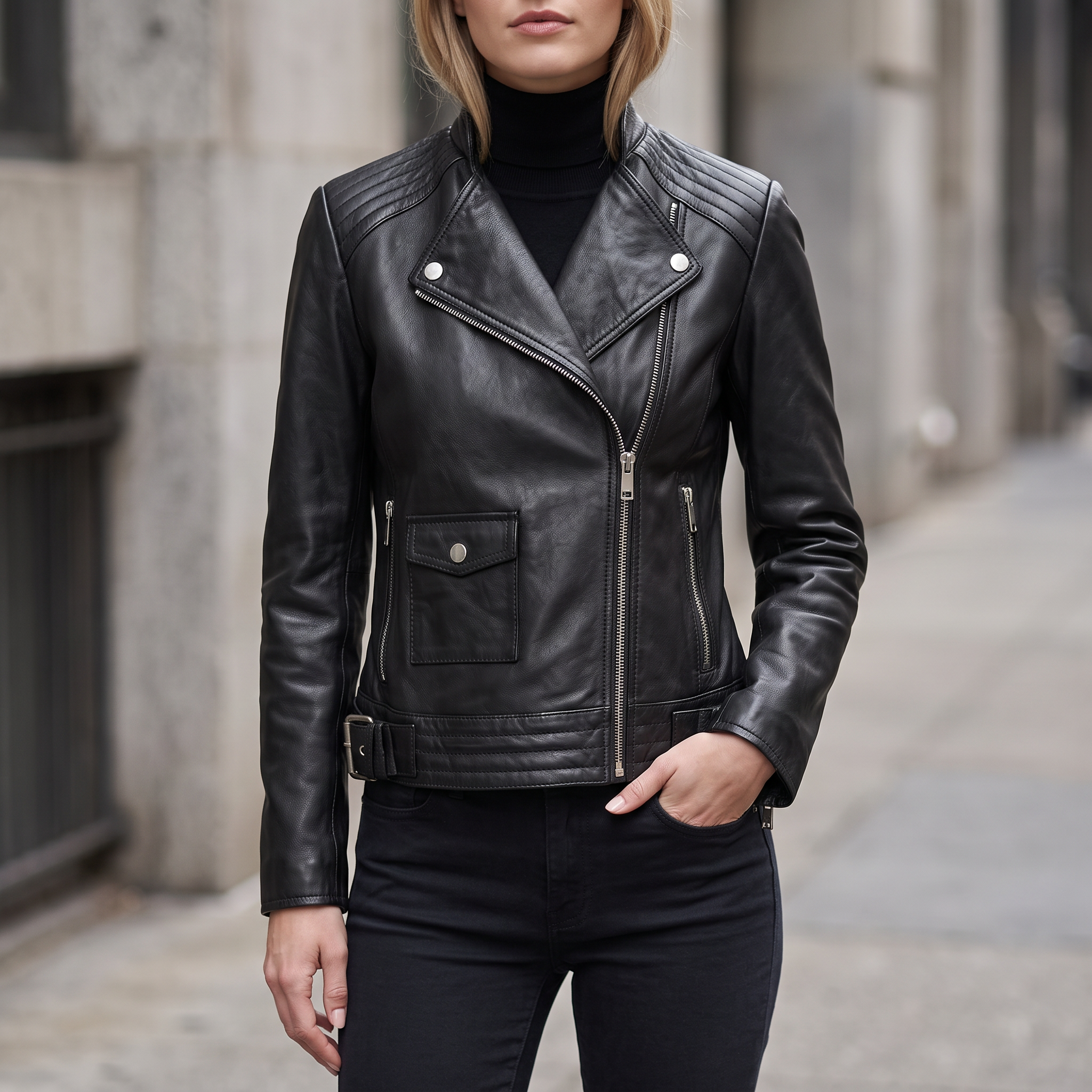 Frankie Leather Moto Jacket in Black
