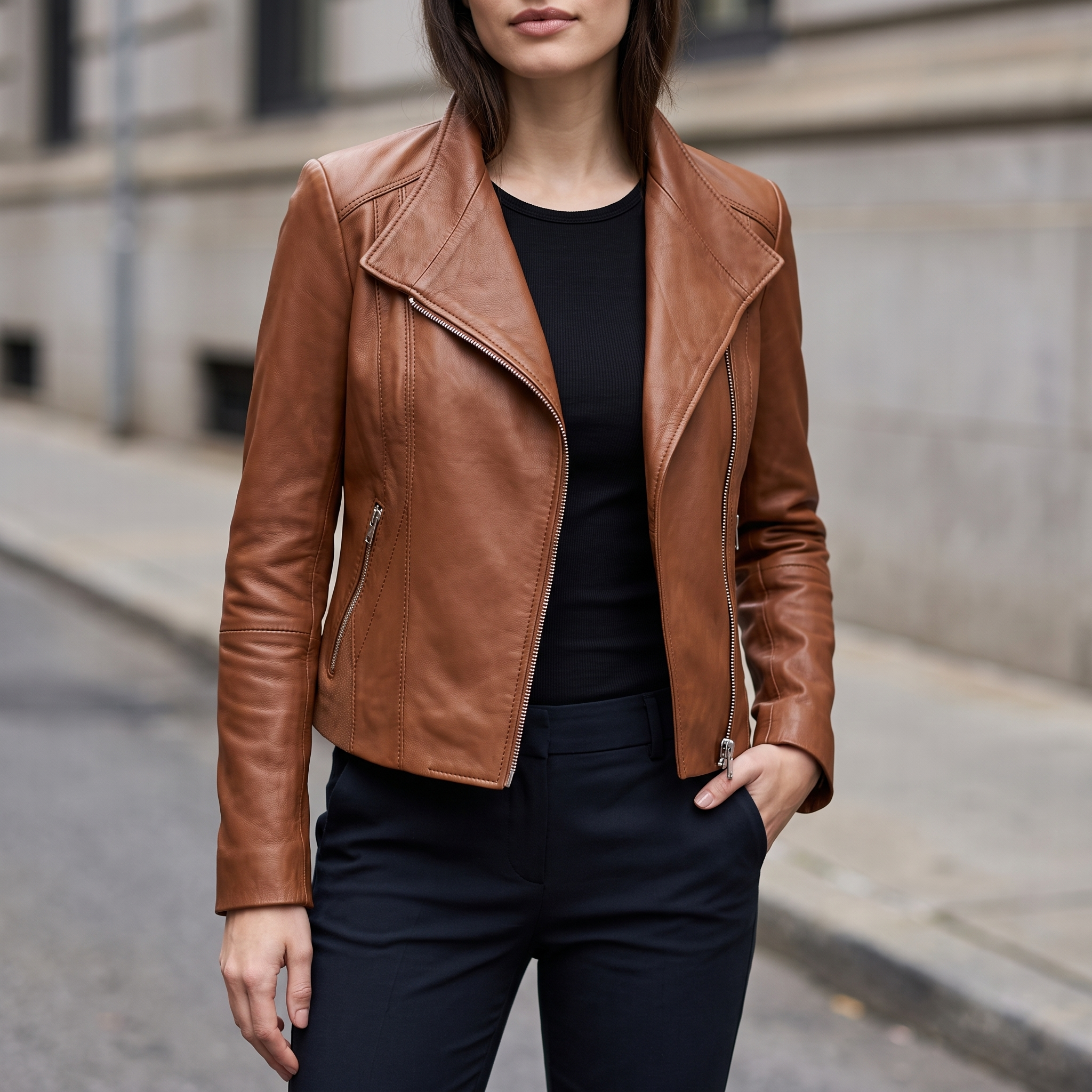 Felix Leather Moto Jacket in Sepia