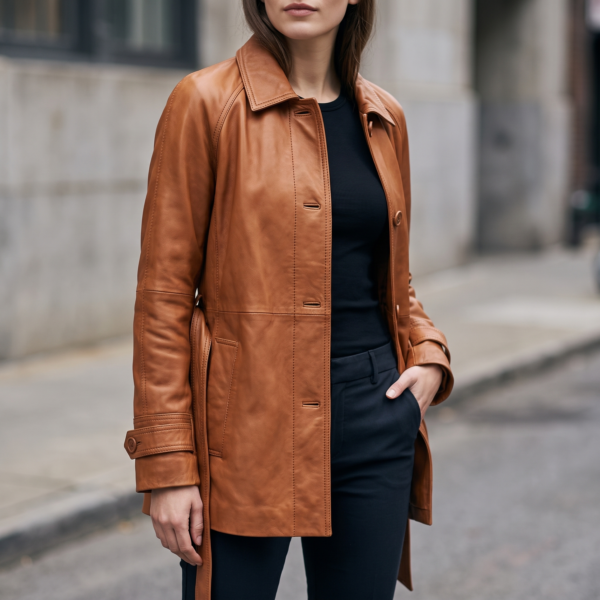 Iris Lightweight Short Trench Coat in Saddle