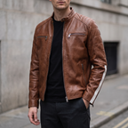 Hank Vintage Striped Racer Jacket in Brown