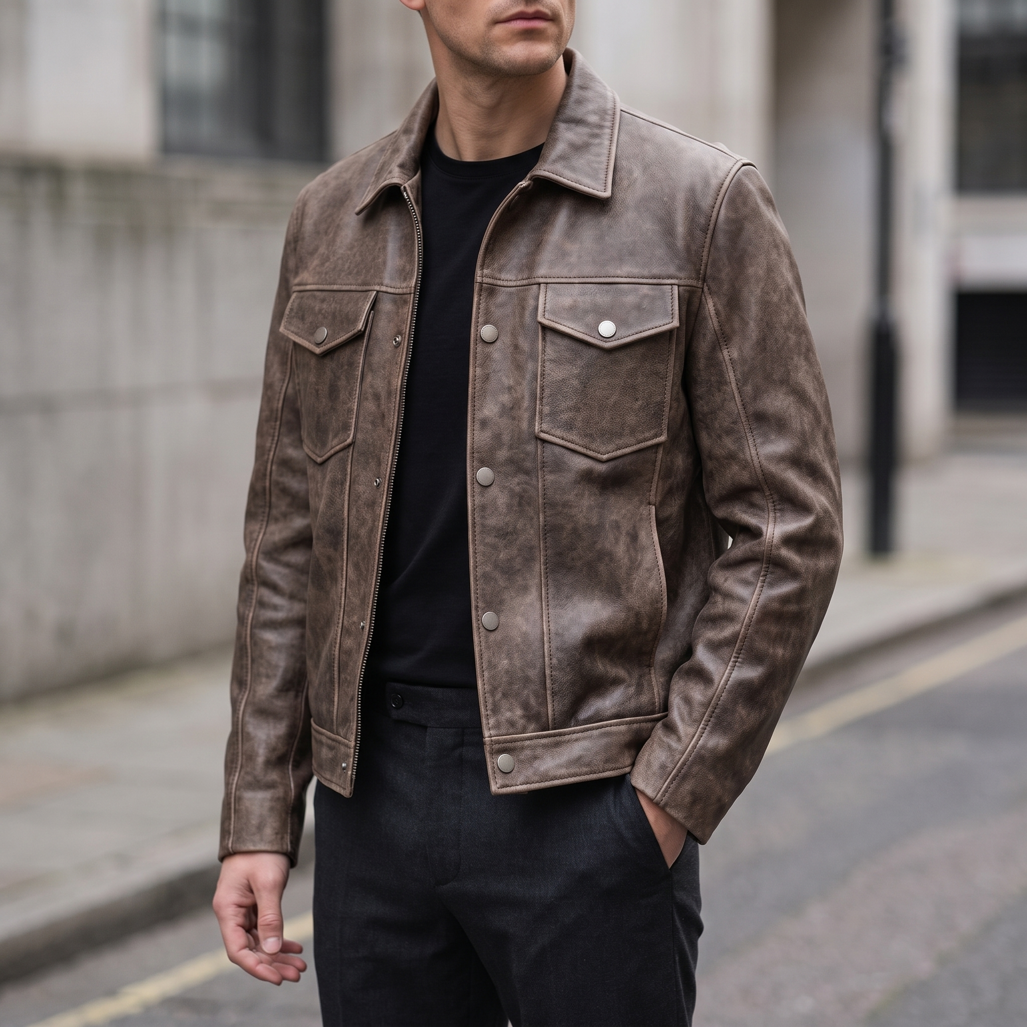 Jonah Vintage Leather Shirt Jacket in Brown