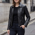Justine Shirt Collar Zip Jacket in Black