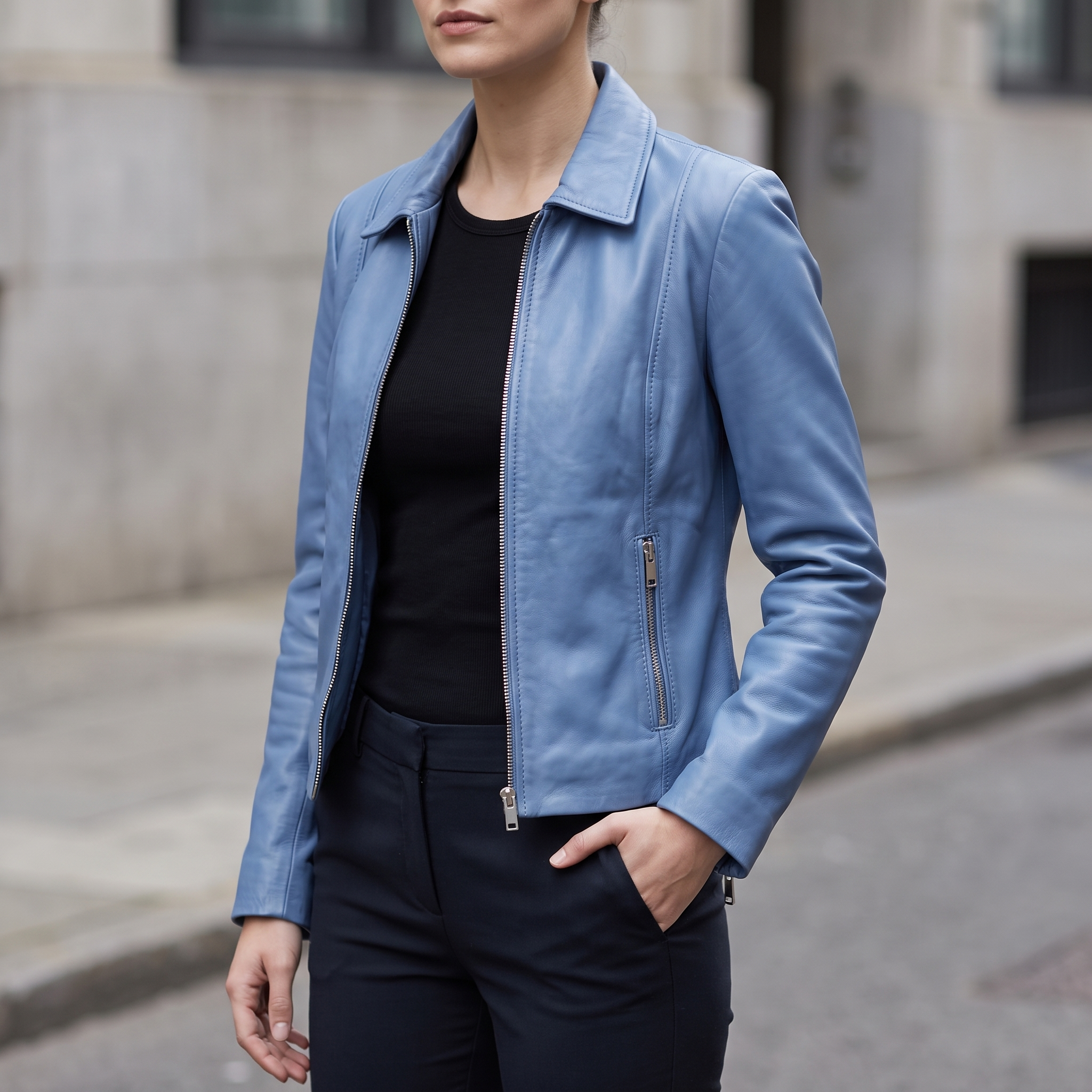 Justine Shirt Collar Zip Jacket in Cornflower