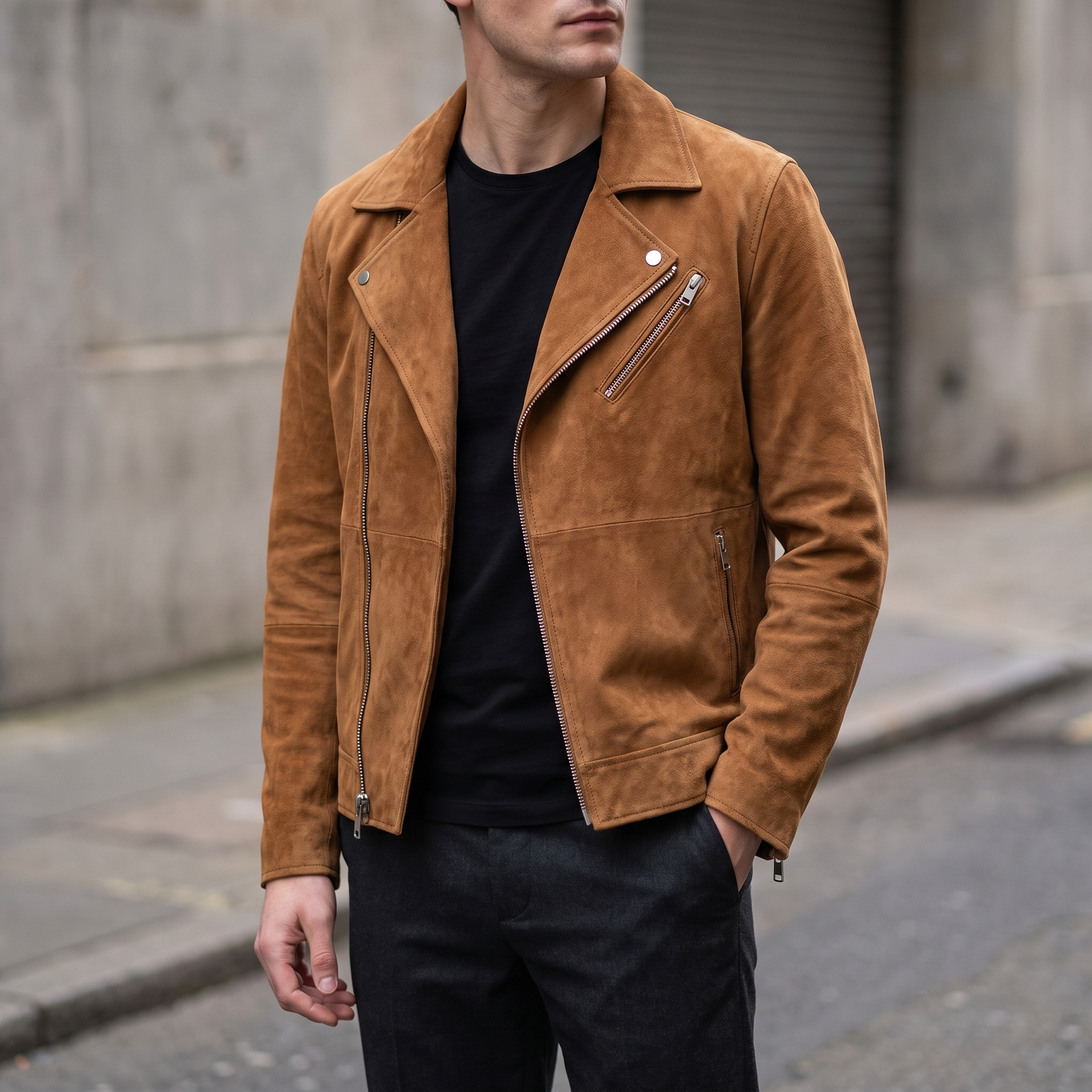 Joss Suede Moto Jacket in Cognac