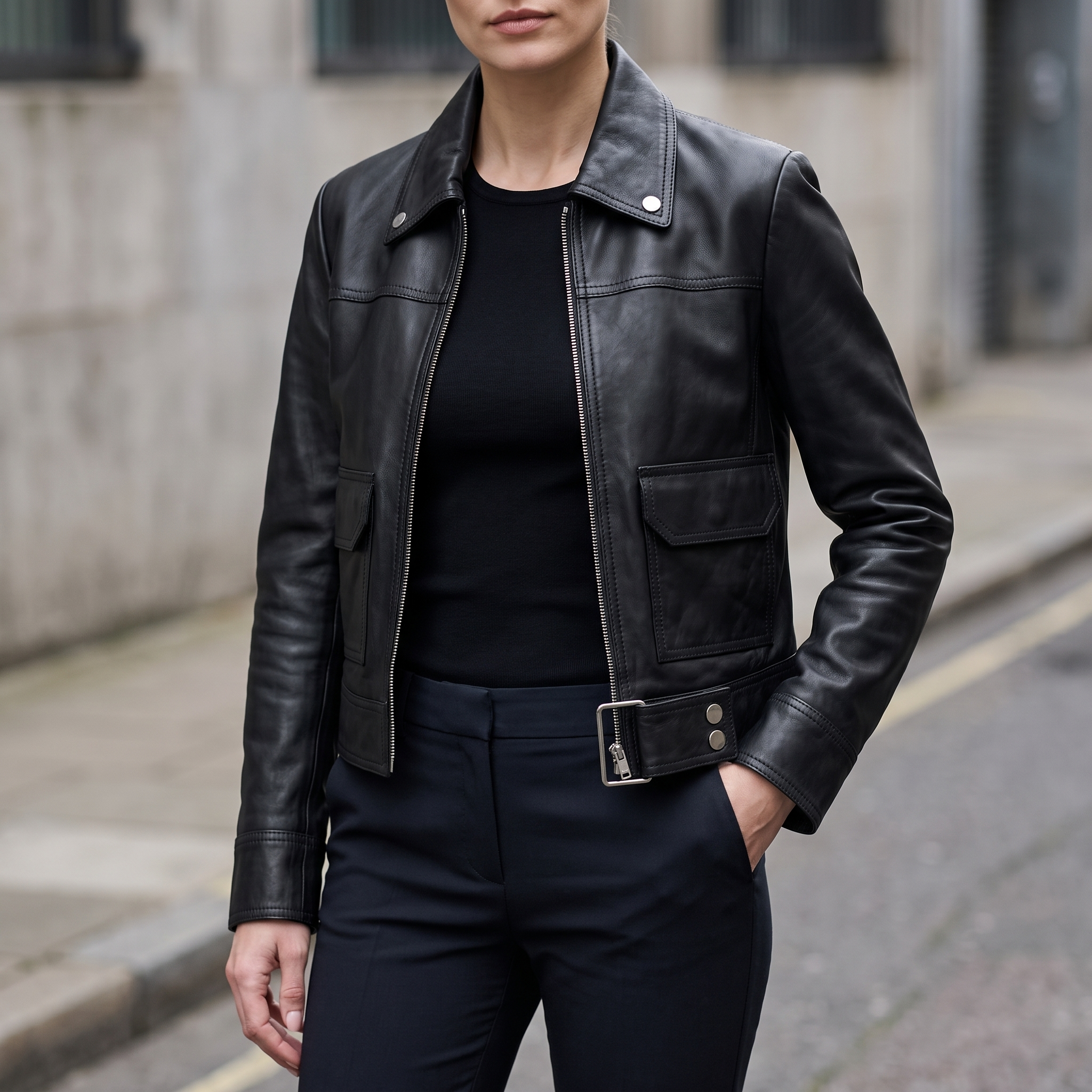 Lunetta Leather Trucker Jacket in Black