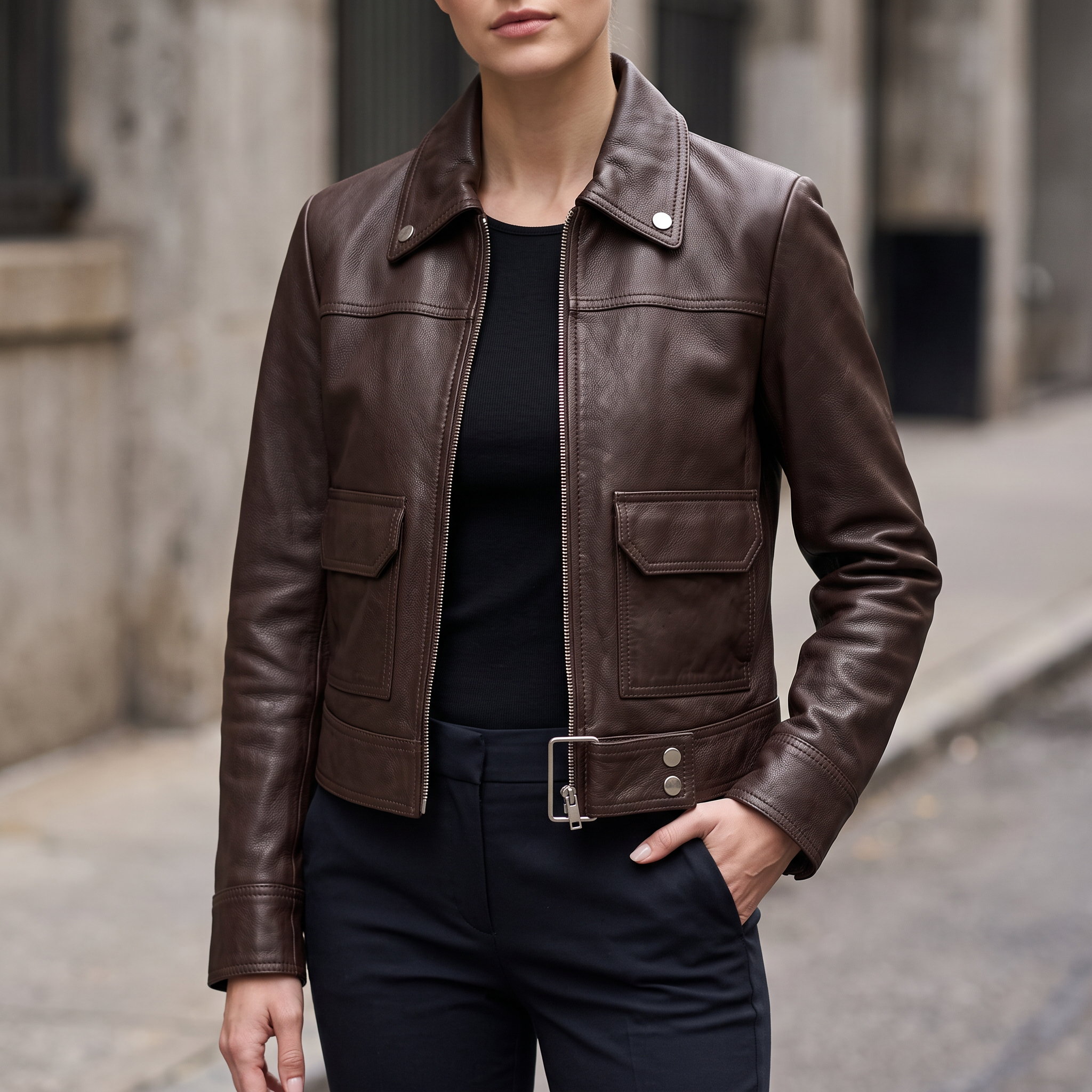 Lunetta Leather Trucker Jacket in Chocolate