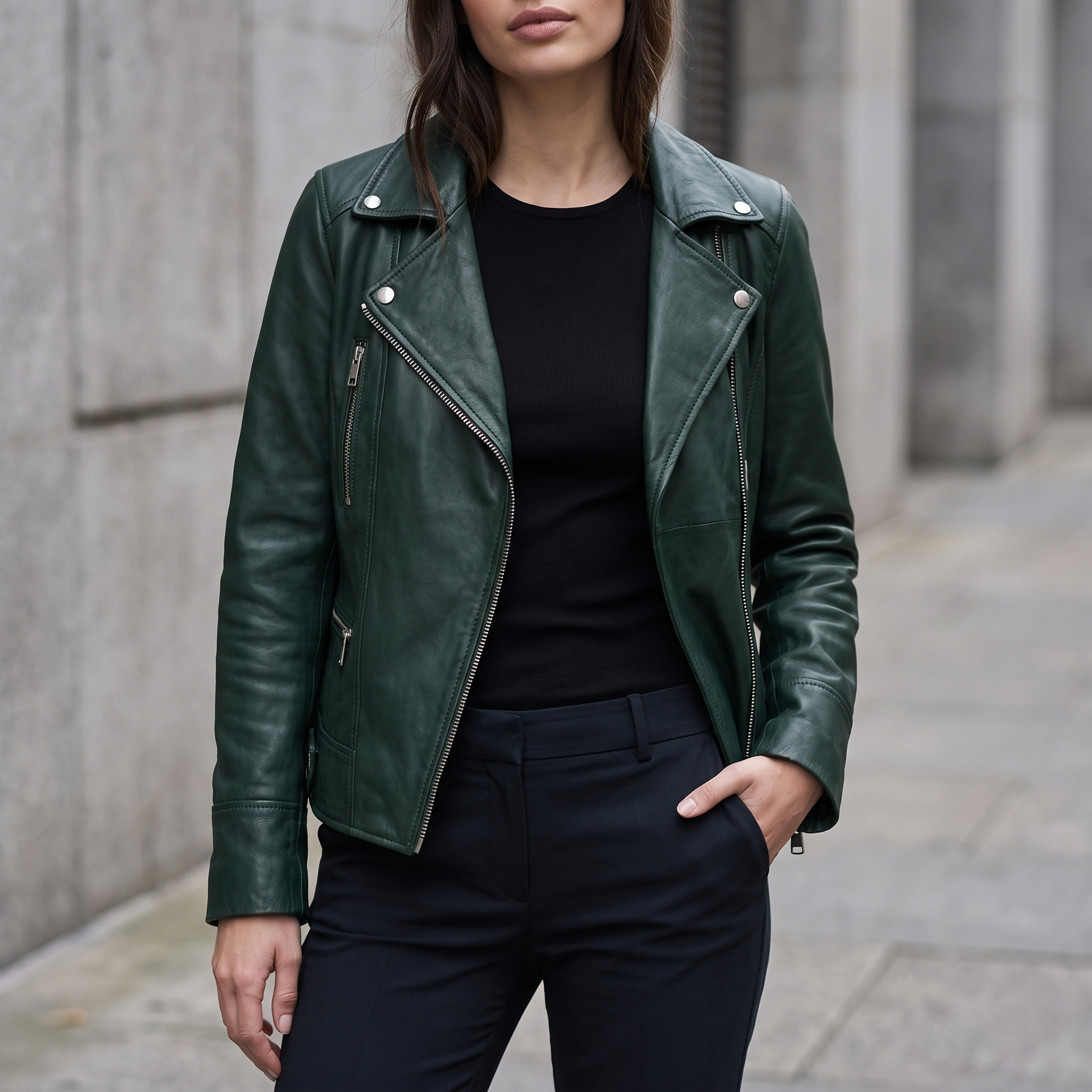 Marissa Asymmetric Leather Moto Jacket in Green